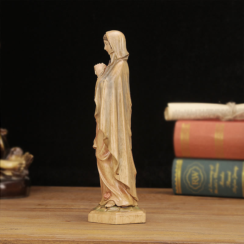 Christianartworkshop Im klassischen Stil gefertigte Jungfrau Maria mit Rosenkranz, Holz-Desktop-Dekoration