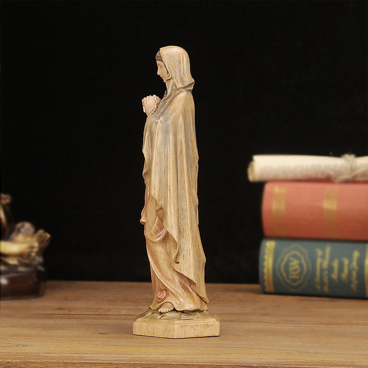 Christianartworkshop Im klassischen Stil gefertigte Jungfrau Maria mit Rosenkranz, Holz-Desktop-Dekoration