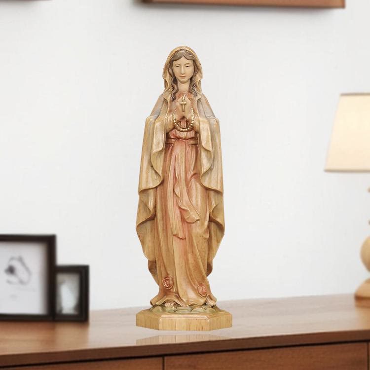 Christianartworkshop Im klassischen Stil gefertigte Jungfrau Maria mit Rosenkranz, Holz-Desktop-Dekoration