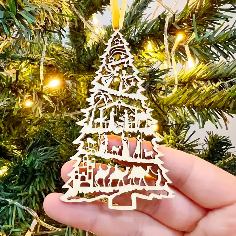 Christianartworkshop Weihnachtskrippe im klassischen Stil, baumförmige Weihnachtskrippe aus Holz zum Aufhängen - Weihnachtskrippe - image 0