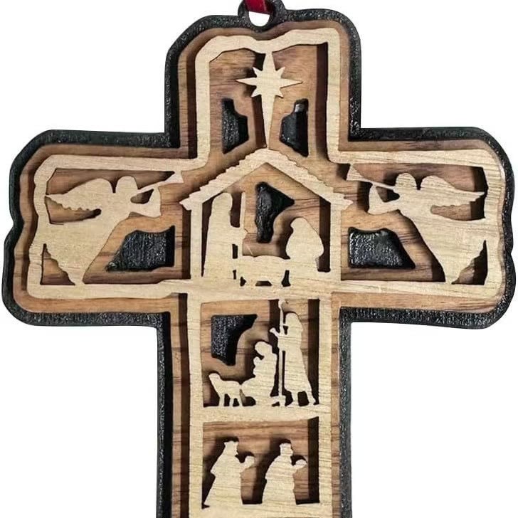 Christianartworkshop Weihnachtskrippe im klassischen Stil mit Kreuz, Engel, Lamm, Weihnachtskrippe, Hängeornamente - image 4