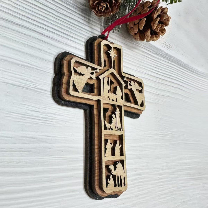 Christianartworkshop Weihnachtskrippe im klassischen Stil mit Kreuz, Engel, Lamm, Weihnachtskrippe, Hängeornamente - image 2