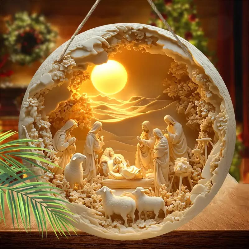 Christianartworkshop Klassischer Stil, das Lamm der Heiligen Familie, 2D-Weihnachtskrippen-Hängeornamente - image 1