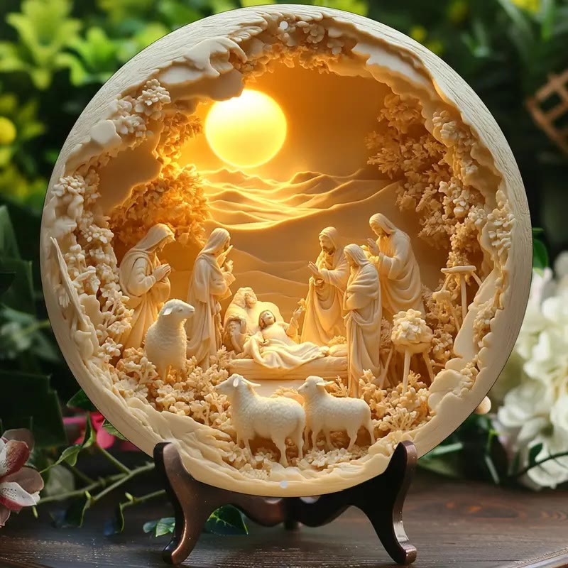 Christianartworkshop Klassischer Stil, das Lamm der Heiligen Familie, 2D-Weihnachtskrippen-Hängeornamente - Weihnachtskrippe - image 0