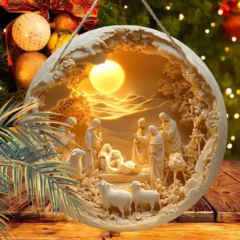 Christianartworkshop Klassischer Stil, das Lamm der Heiligen Familie, 2D-Weihnachtskrippen-Hängeornamente - image 2