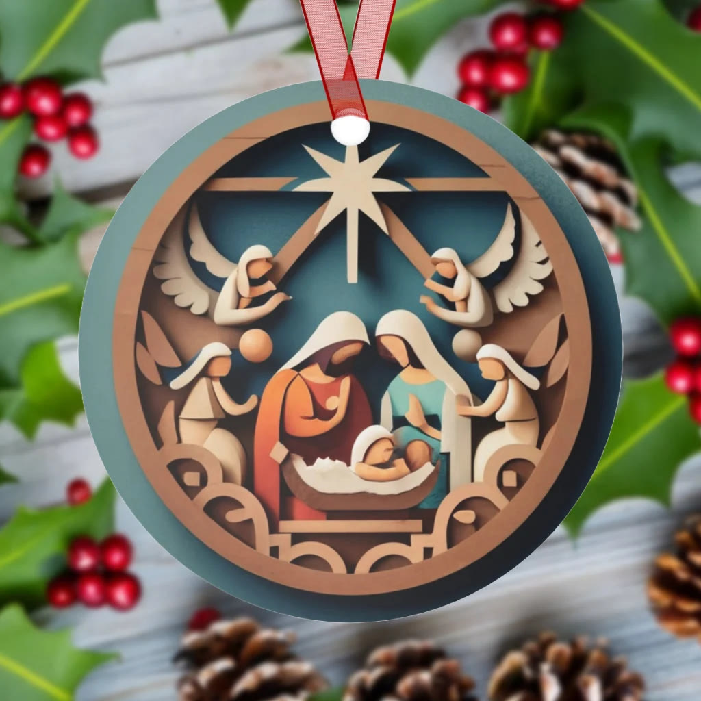 Christianartworkshop Weihnachtskrippe im farbigen Stil, Heilige Nacht, Engel, Stern, Weihnachtskrippe, hängende Ornamente - Keramik - image 0