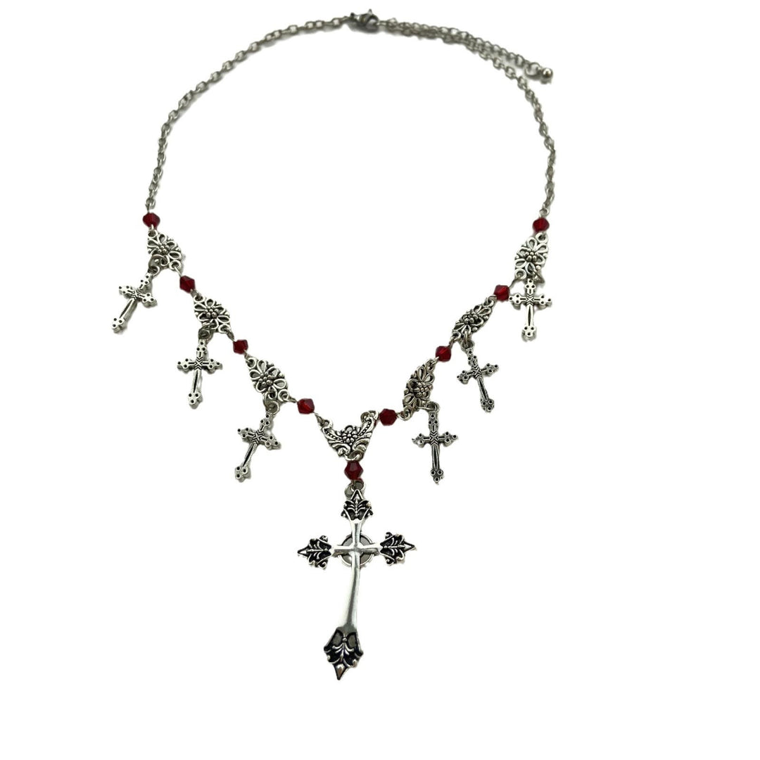 Christianartworkshop Halskette mit scharlachroten Perlen im modernen Stil, Kreuz des göttlichen Glaubens