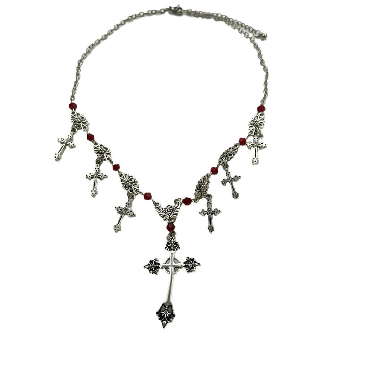 Christianartworkshop Halskette mit scharlachroten Perlen im modernen Stil, Kreuz des göttlichen Glaubens