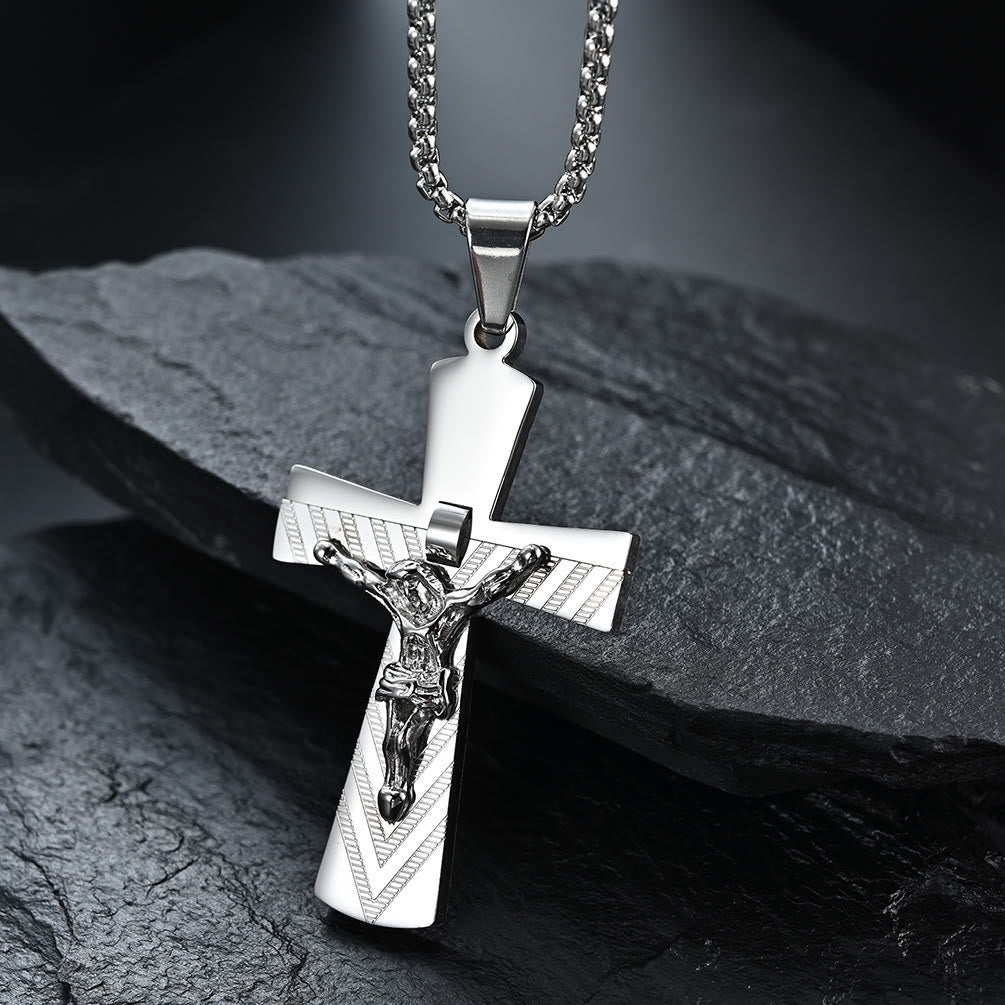 Christianartworkshop Halskette aus Edelstahl im modernen Stil mit Kruzifix und Kreuz, Jesus, Heiliger Glaube