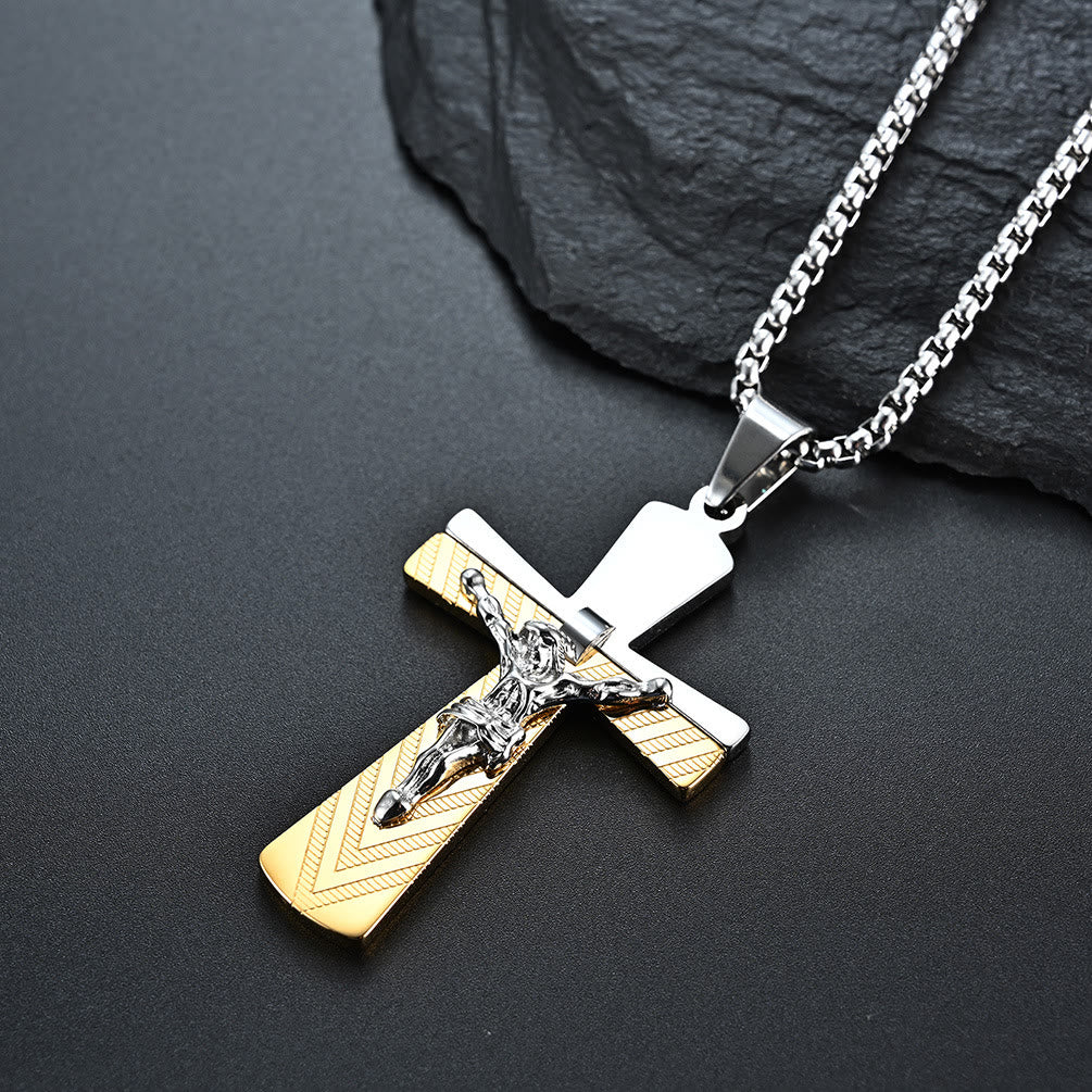 Christianartworkshop Halskette aus Edelstahl im modernen Stil mit Kruzifix und Kreuz, Jesus, Heiliger Glaube