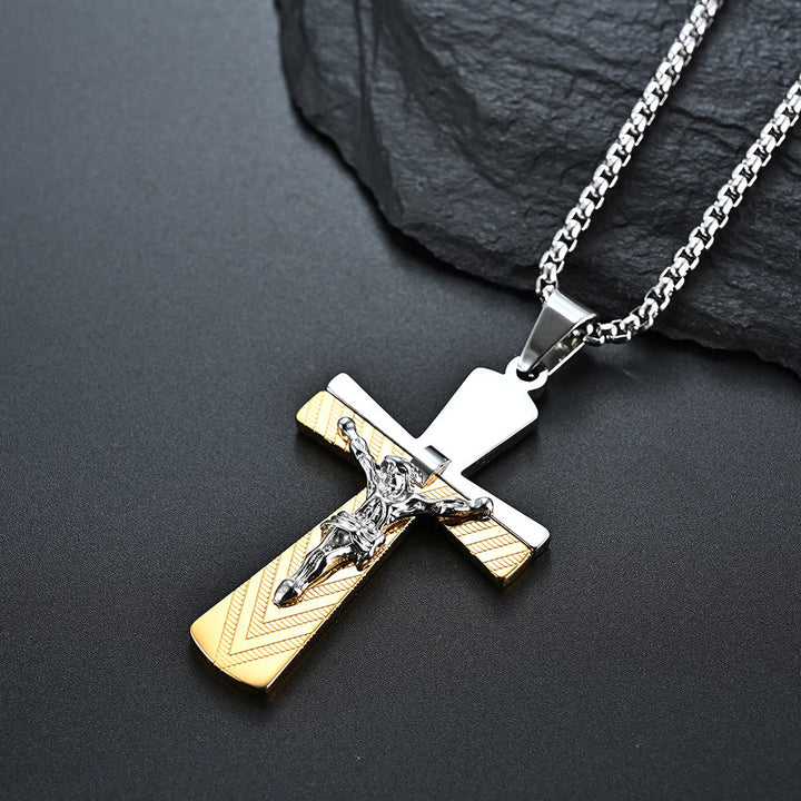Christianartworkshop Halskette aus Edelstahl im modernen Stil mit Kruzifix und Kreuz, Jesus, Heiliger Glaube