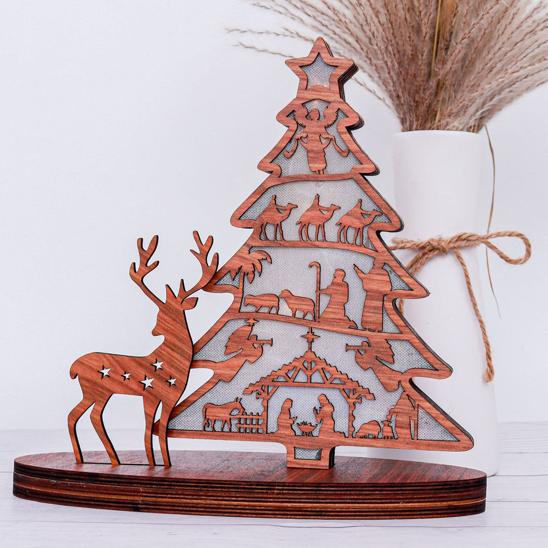 Christianartworkshop Klassischer Stil, Weihnachtskrippe mit Rentiermotiv, beleuchtete Schreibtischdekoration, Ornament - Weihnachtskrippe - image 0