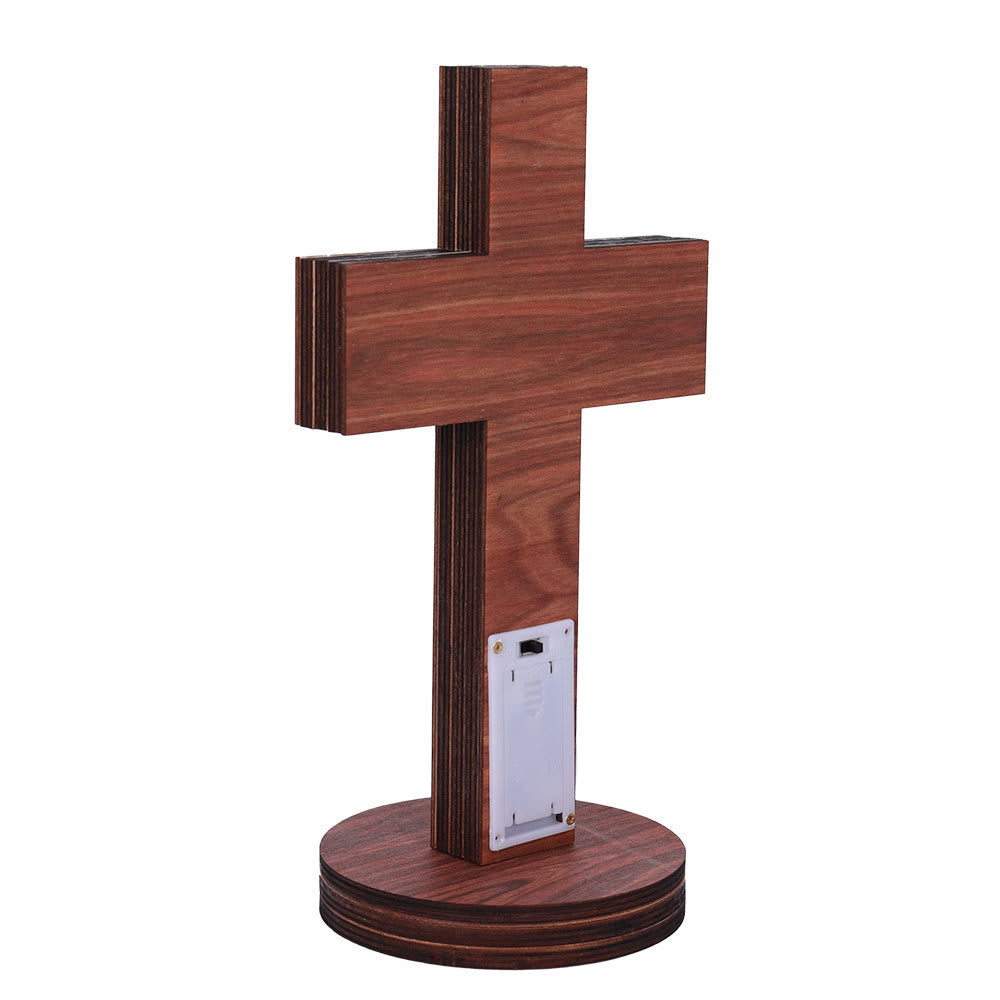 Christianartworkshop Klassischer Stil, Engel, Krippenszene, Kreuz, beleuchtet, Holz, Schreibtisch-Dekoration