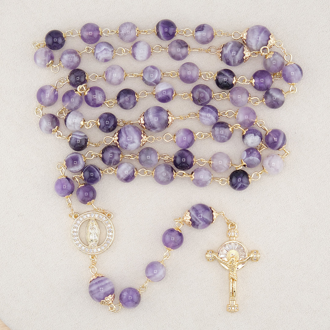 Christianartworkshop Rosenkranz „Unsere Liebe Frau von Guadalupe“ und Kruzifix aus 8 mm rundem violettem Kristall - Lila - image 0