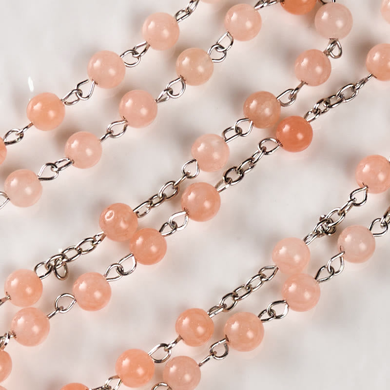 Christianartworkshop Rosenkranz „Unsere Liebe Frau vom Rosenkranz und Kruzifix“ aus 6 mm runder rosa Achat-Legierung