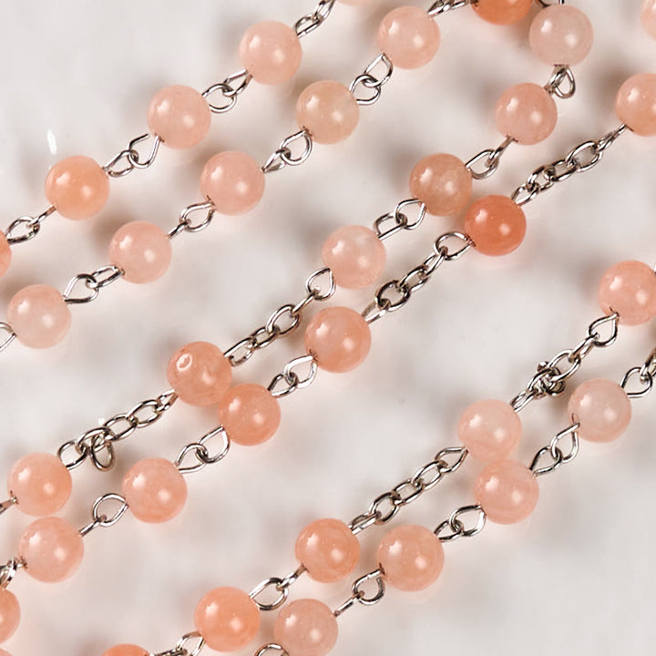 Christianartworkshop Rosenkranz „Unsere Liebe Frau vom Rosenkranz und Kruzifix“ aus 6 mm runder rosa Achat-Legierung