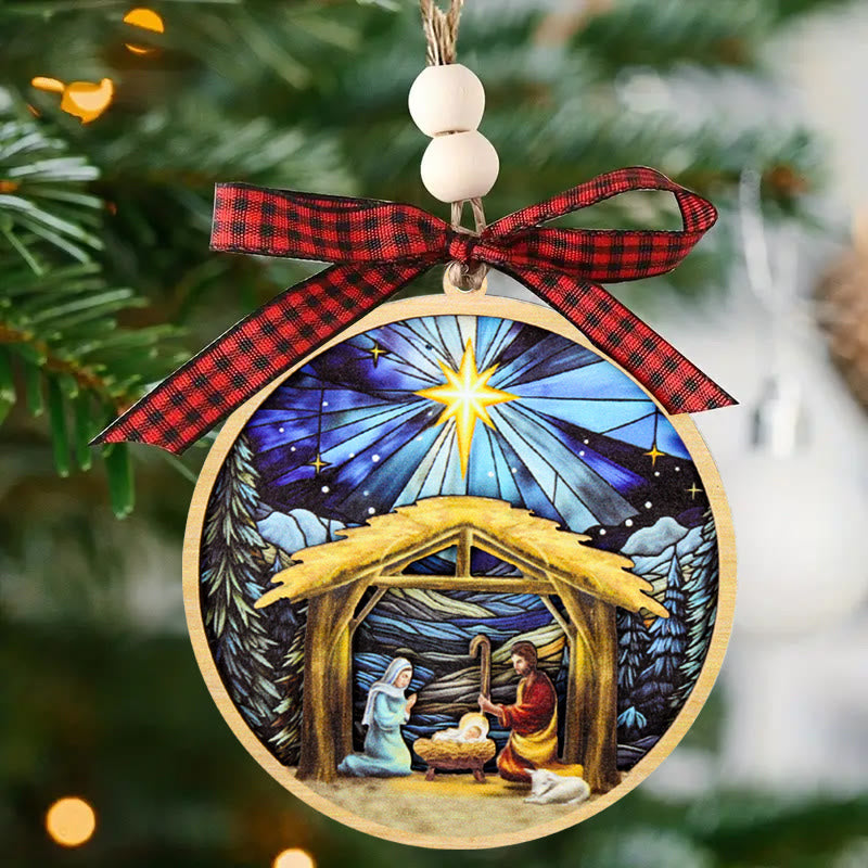 Christianartworkshop Weihnachtskrippe im farbigen Stil, Heilige Familie, Stern, Schnee, Weihnachtskrippe, hängende Ornamente - Weihnachtskrippe - image 0
