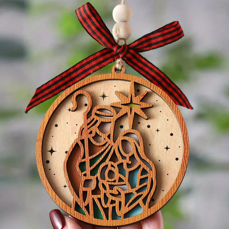 Christianartworkshop Weihnachtskrippe im klassischen Stil mit Silhouette und Stern, aus Holz, zum Aufhängen, Ornamente - image 2