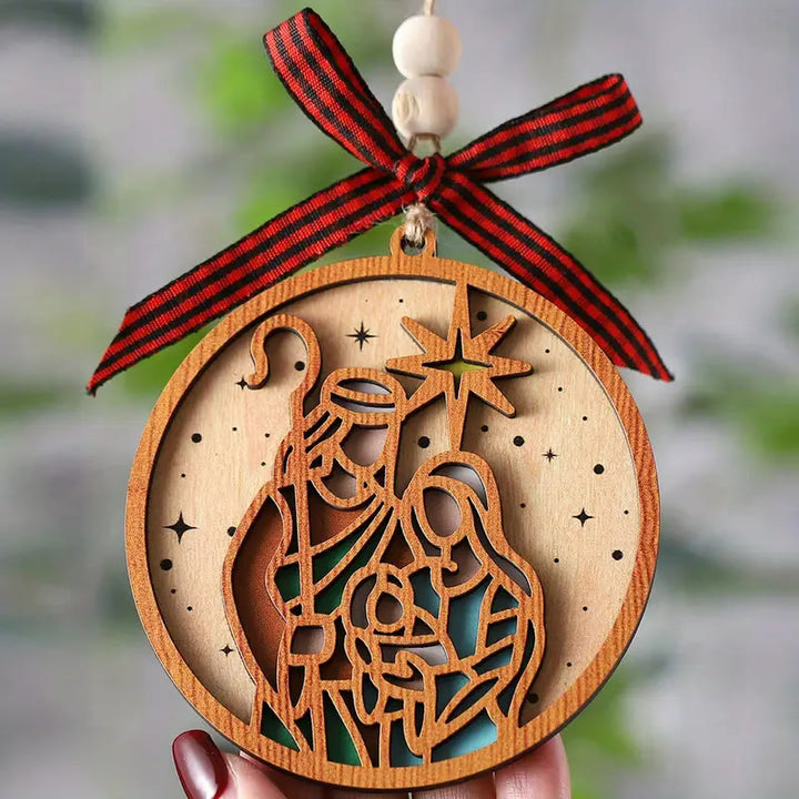 Christianartworkshop Weihnachtskrippe im klassischen Stil mit Silhouette und Stern, aus Holz, zum Aufhängen, Ornamente - image 2