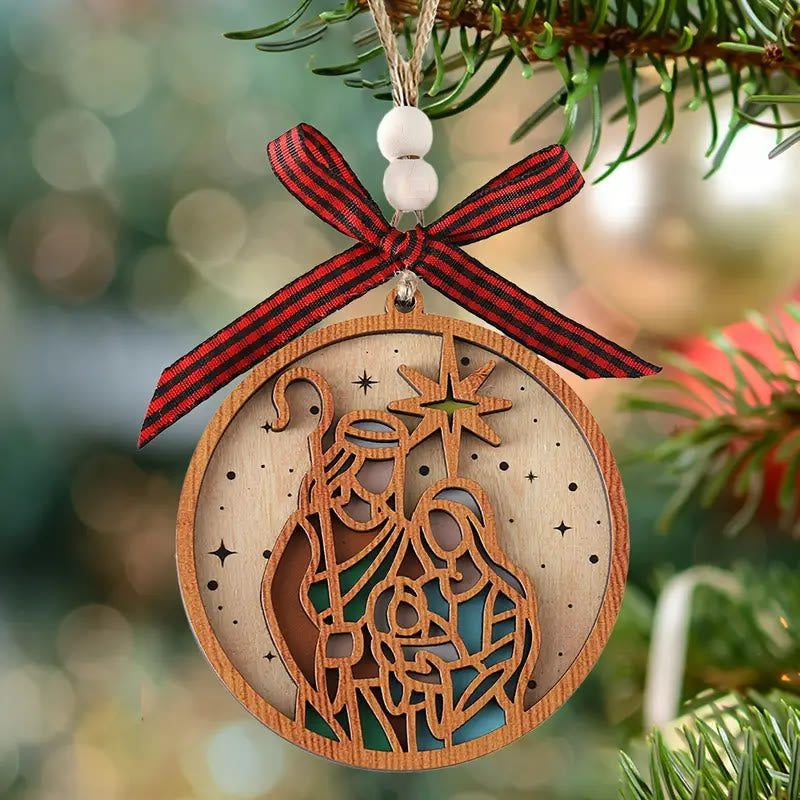 Christianartworkshop Weihnachtskrippe im klassischen Stil mit Silhouette und Stern, aus Holz, zum Aufhängen, Ornamente - Weihnachtskrippe - image 0