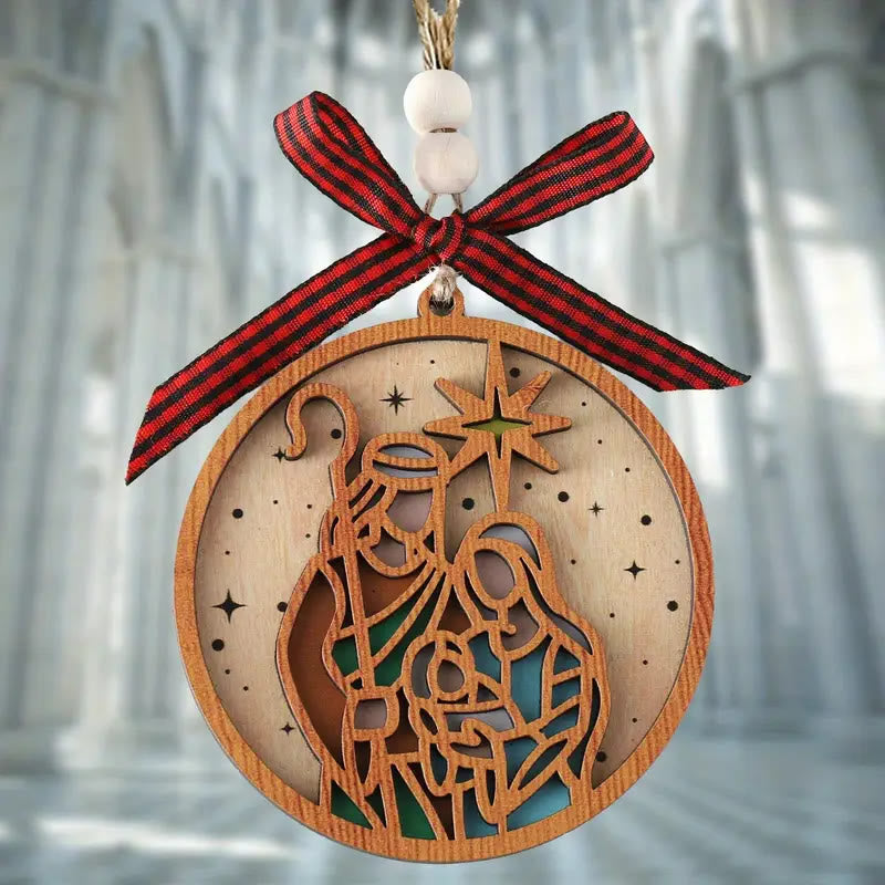 Christianartworkshop Weihnachtskrippe im klassischen Stil mit Silhouette und Stern, aus Holz, zum Aufhängen, Ornamente - image 3
