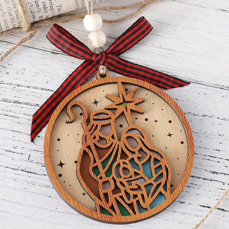 Christianartworkshop Weihnachtskrippe im klassischen Stil mit Silhouette und Stern, aus Holz, zum Aufhängen, Ornamente - image 1