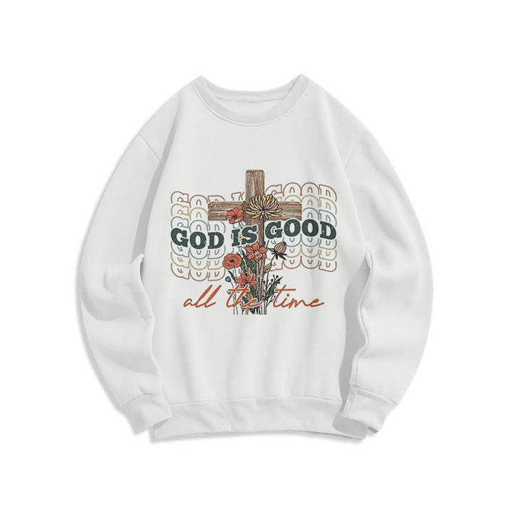 Christianartworkshop Klassischer farbiger Stil „God is Good All the Time“ Polyester-Sweatshirt mit Fleecefutter - Weiß - 2XL - image 0