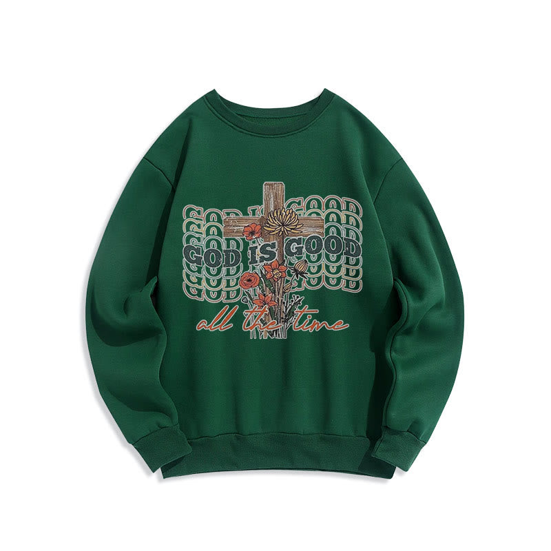 Christianartworkshop Klassischer farbiger Stil „God is Good All the Time“ Polyester-Sweatshirt mit Fleecefutter