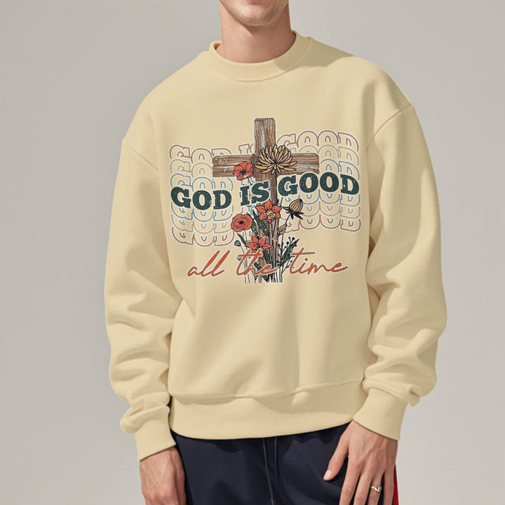 Christianartworkshop Klassischer farbiger Stil „God is Good All the Time“ Polyester-Sweatshirt mit Fleecefutter