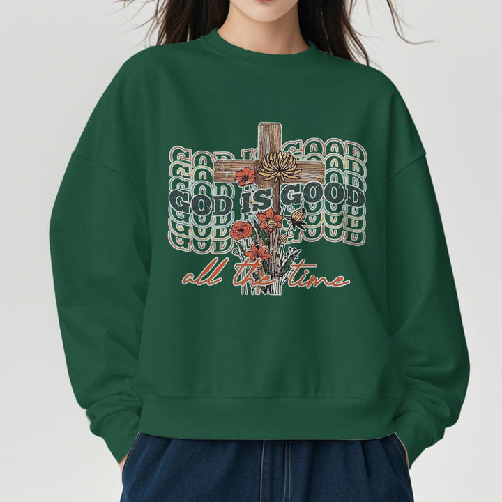 Christianartworkshop Klassischer farbiger Stil „God is Good All the Time“ Polyester-Sweatshirt mit Fleecefutter