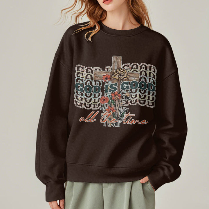 Christianartworkshop Klassischer farbiger Stil „God is Good All the Time“ Polyester-Sweatshirt mit Fleecefutter