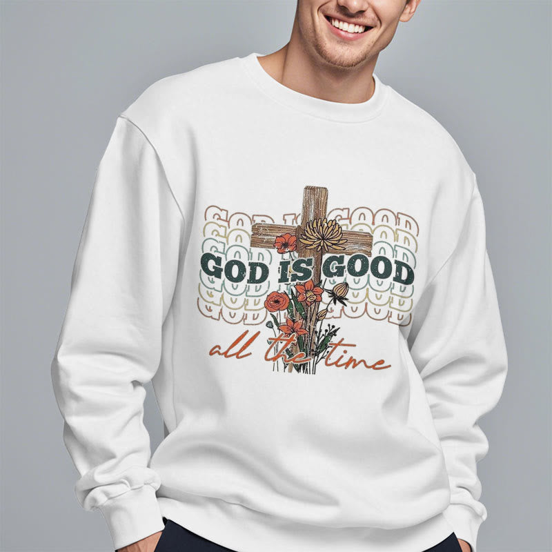 Christianartworkshop Klassischer farbiger Stil „God is Good All the Time“ Polyester-Sweatshirt mit Fleecefutter
