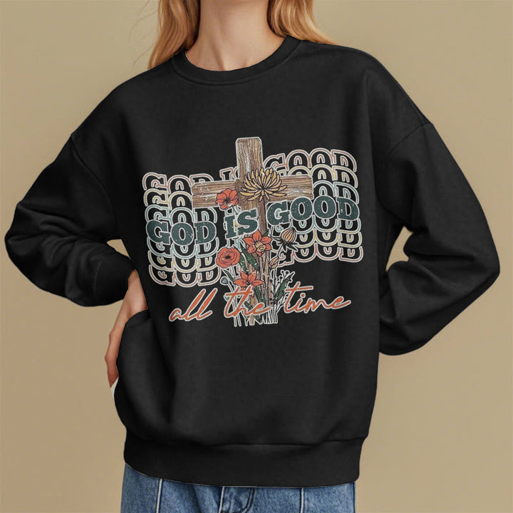 Christianartworkshop Klassischer farbiger Stil „God is Good All the Time“ Polyester-Sweatshirt mit Fleecefutter