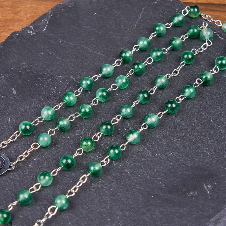 Christianartworkshop Rosenkranz „Unsere Liebe Frau vom Rosenkranz und Kruzifix“ aus 6 mm runder grüner Achatlegierung