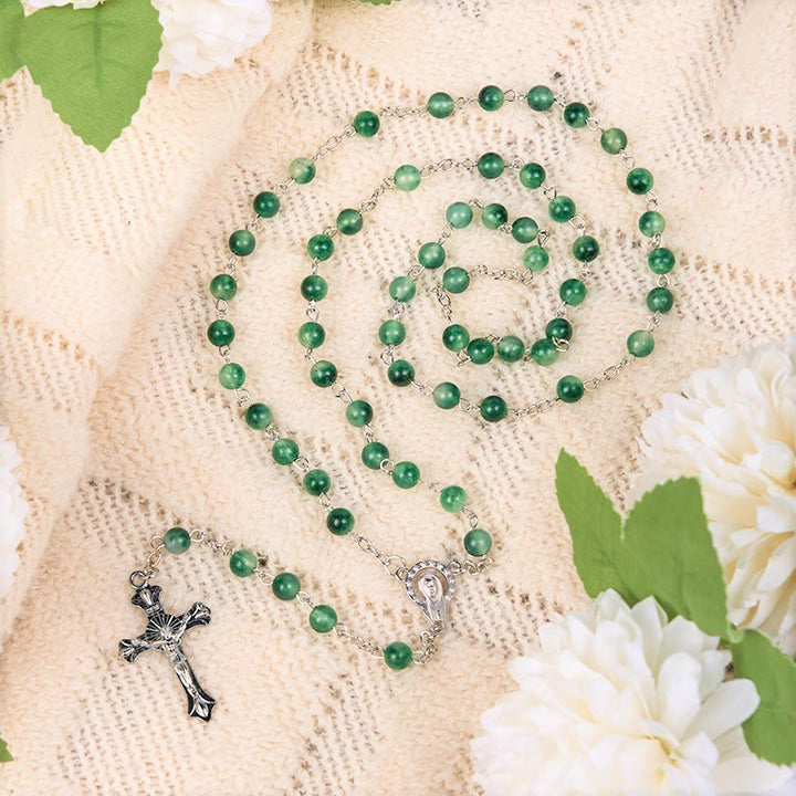 Christianartworkshop Rosenkranz „Unsere Liebe Frau vom Rosenkranz und Kruzifix“ aus 6 mm runder grüner Achatlegierung