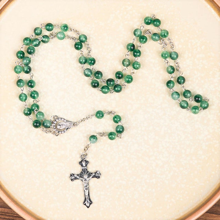 Christianartworkshop Rosenkranz „Unsere Liebe Frau vom Rosenkranz und Kruzifix“ aus 6 mm runder grüner Achatlegierung