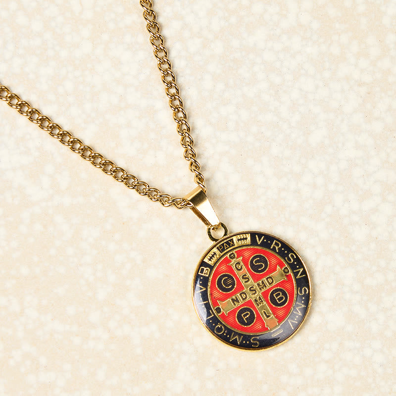 Christianartworkshop Halskette mit Anhänger im Retro-Stil mit dem Symbol des Heiligen Benedikt, Schutz und Glauben, 2 Farben