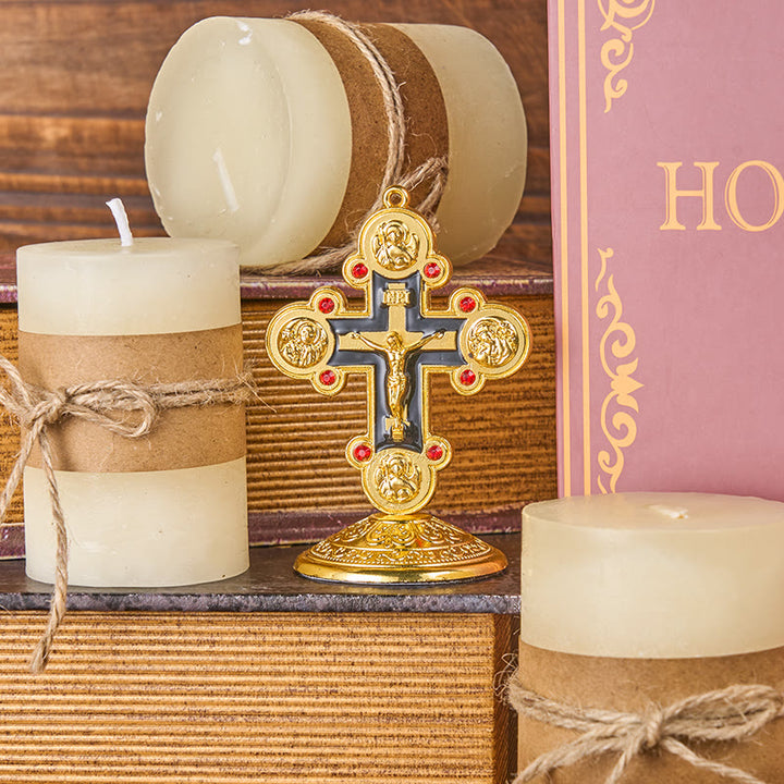 Christianartworkshop Retro-Klassiker-Stil Göttliche Ausstrahlung Kreuz Statue Desktop-Ornamente