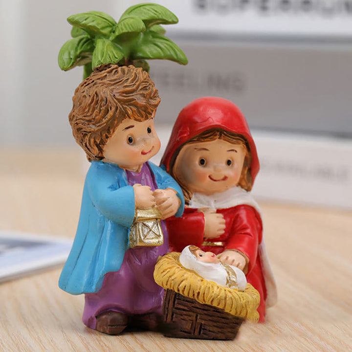 Christianartworkshop Skulptur im Cartoon-Stil, Weihnachtskrippe, Kunstharz, stereoskopische Desktop-Ornamente