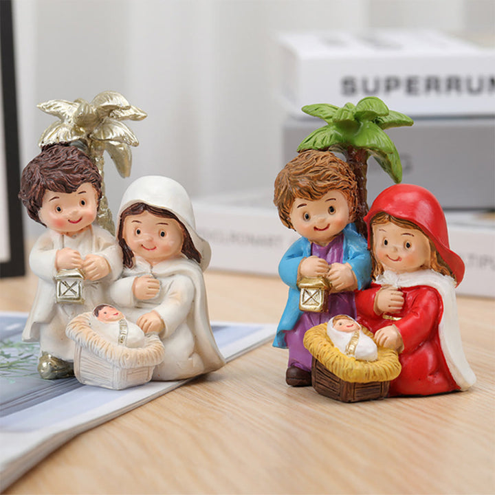 Christianartworkshop Skulptur im Cartoon-Stil, Weihnachtskrippe, Kunstharz, stereoskopische Desktop-Ornamente