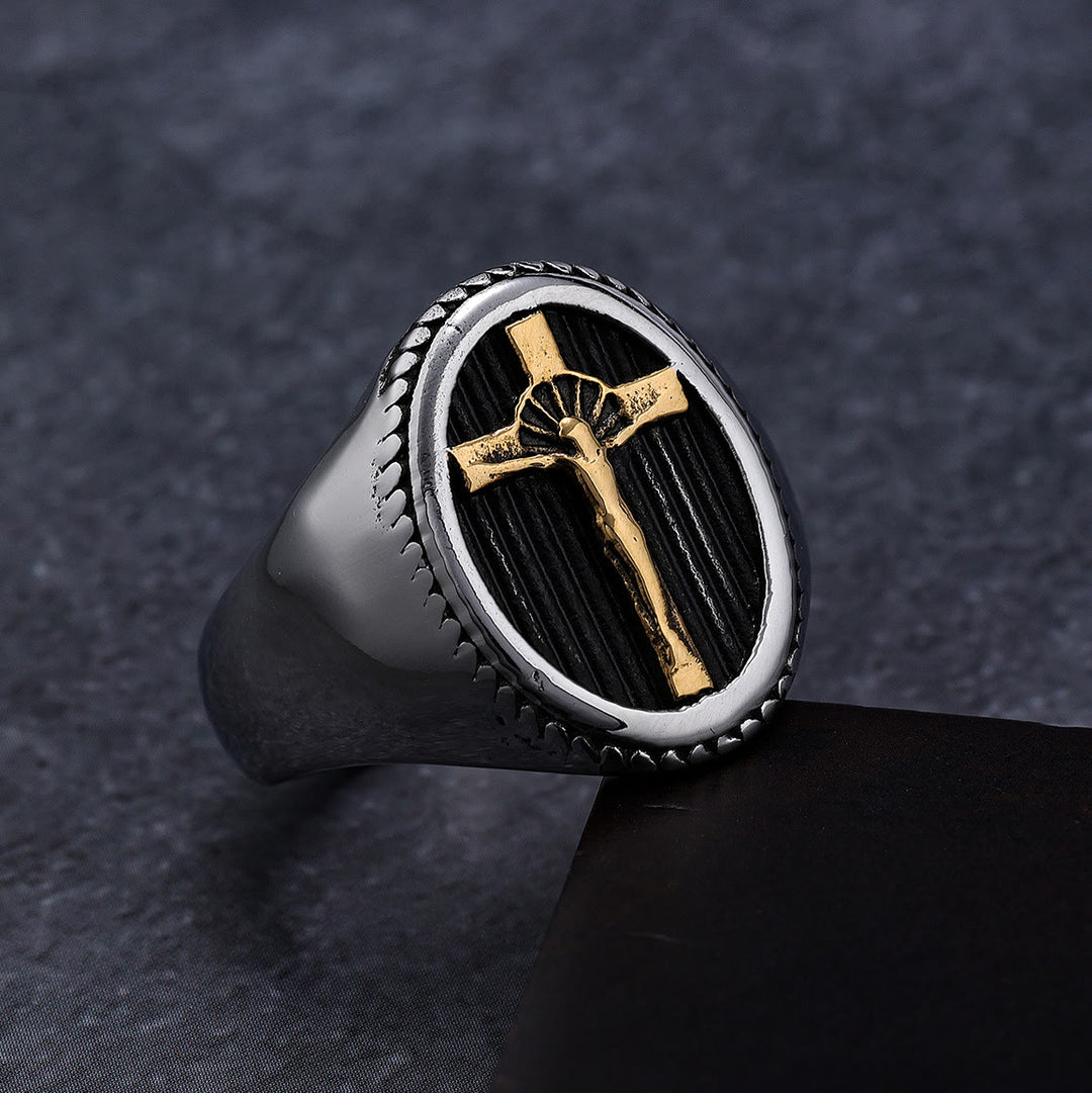 Christianartworkshop Retro-Stil Schlichter Kruzifix-Titanring Schutz & Stärke - image 0