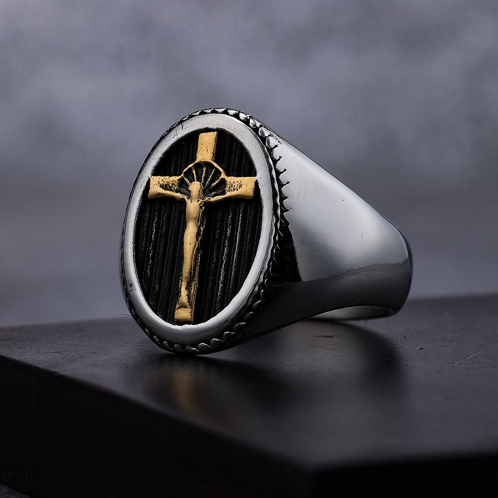 Christianartworkshop Retro-Stil Schlichter Kruzifix-Titanring Schutz & Stärke - image 1