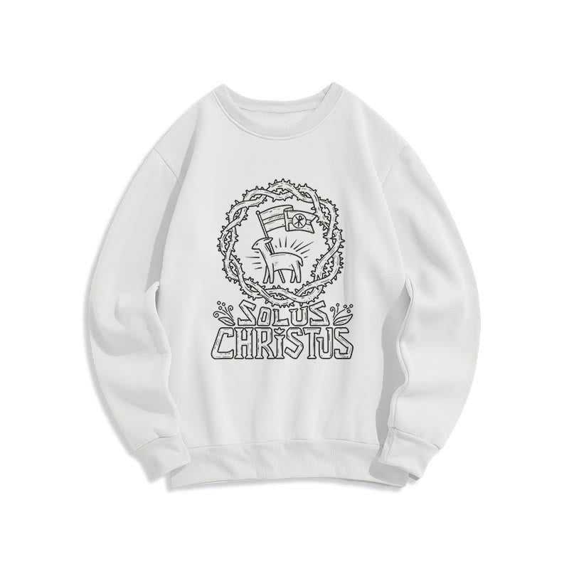 Christianartworkshop Moderner Stil Solus Christus Lamm Fleece gefüttert Polyester Sweatshirt - Weiß - 2XL - image 0