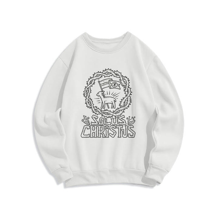 Christianartworkshop Moderner Stil Solus Christus Lamm Fleece gefüttert Polyester Sweatshirt - Weiß - 2XL - image 0