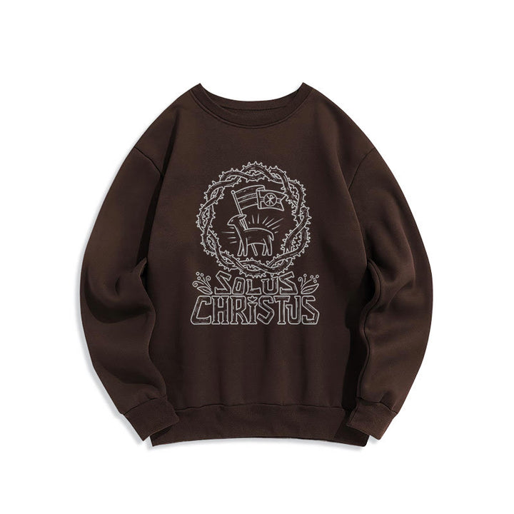 Christianartworkshop Modern Style Solus Christus Lamb Fleece-gefüttertes Polyester-Sweatshirt - Braun - 2XL - image 10