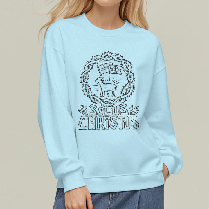 Christianartworkshop Moderner Stil Solus Christus Lamm Fleece gefüttert Polyester Sweatshirt