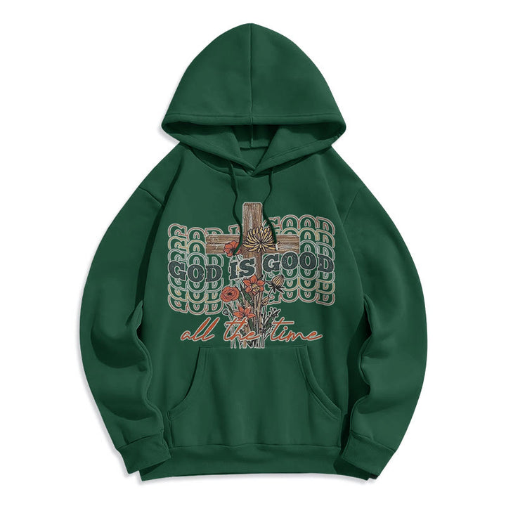 Christianartworkshop Klassischer farbiger Stil „God is Good All the Time“ Polyester-Kapuzenpullover mit Fleecefutter