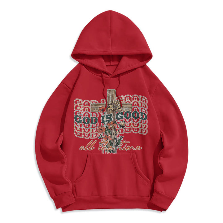 Christianartworkshop Klassischer farbiger Stil „God is Good All the Time“ Polyester-Kapuzenpullover mit Fleecefutter