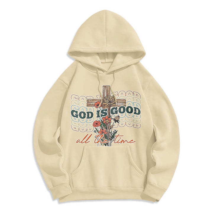 Christianartworkshop Klassischer farbiger Stil „God is Good All the Time“ Polyester-Kapuzenpullover mit Fleecefutter