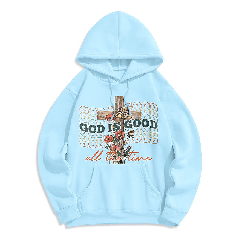 Christianartworkshop Klassischer farbiger Stil „God is Good All the Time“ Polyester-Kapuzenpullover mit Fleecefutter - Blau - 2XL - image 0